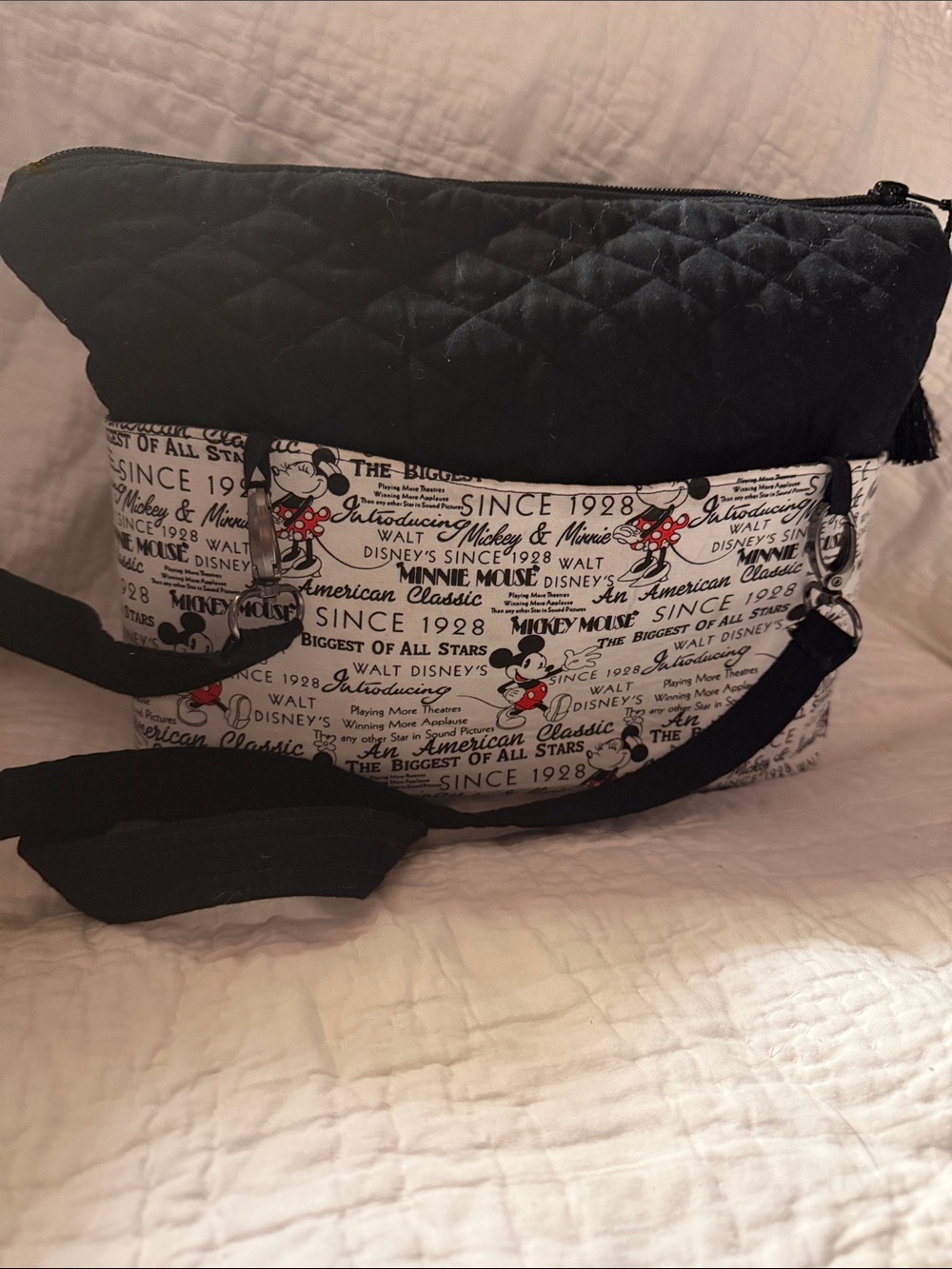 Disney Black & White Mickey Print Crossbody Tote